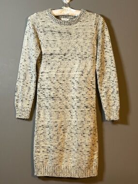Marled Cream and Black Long-Sleeve Knit Dress